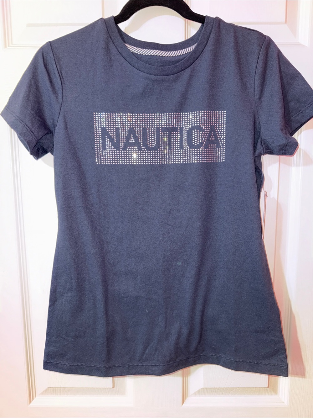Nautica Navy Short Sleeve Tee with Rhinestone Logo